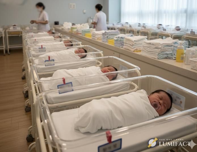 산후조리원에 누워있는 신생아들의 모습(AI 생성 이미지). 부천시는 올해부터 출산지원금 지급 대상을 첫째 자녀부터로 확대한다.