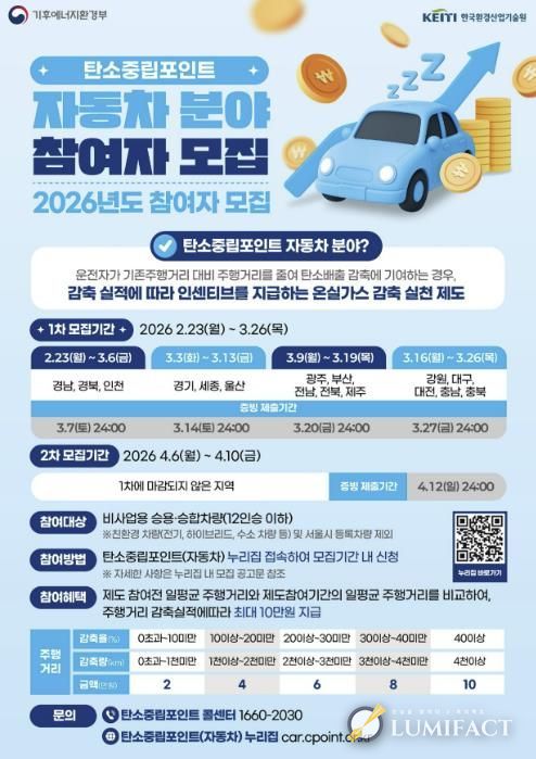 2026년도 탄소중립포인트 자동차 분야 참여자 모집 안내문